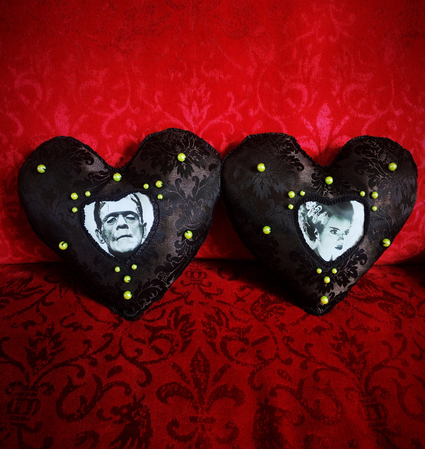 Ensemble Coussins coeur "Frankenstein"