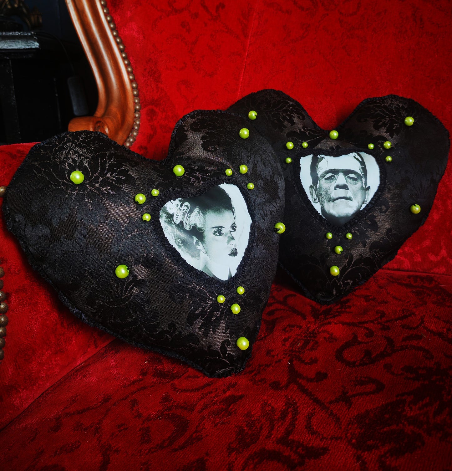 Ensemble Coussins coeur "Frankenstein"