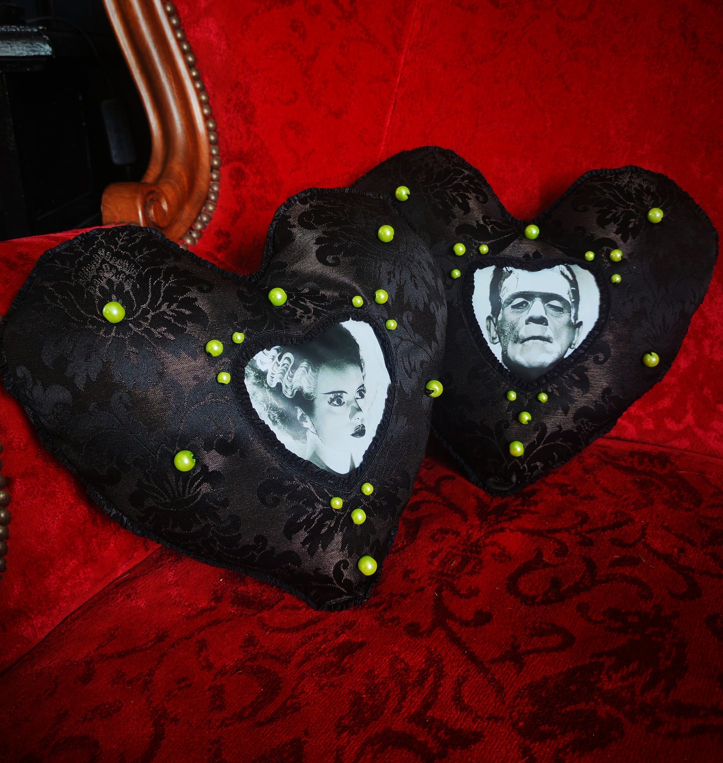 Ensemble Coussins coeur "Frankenstein"
