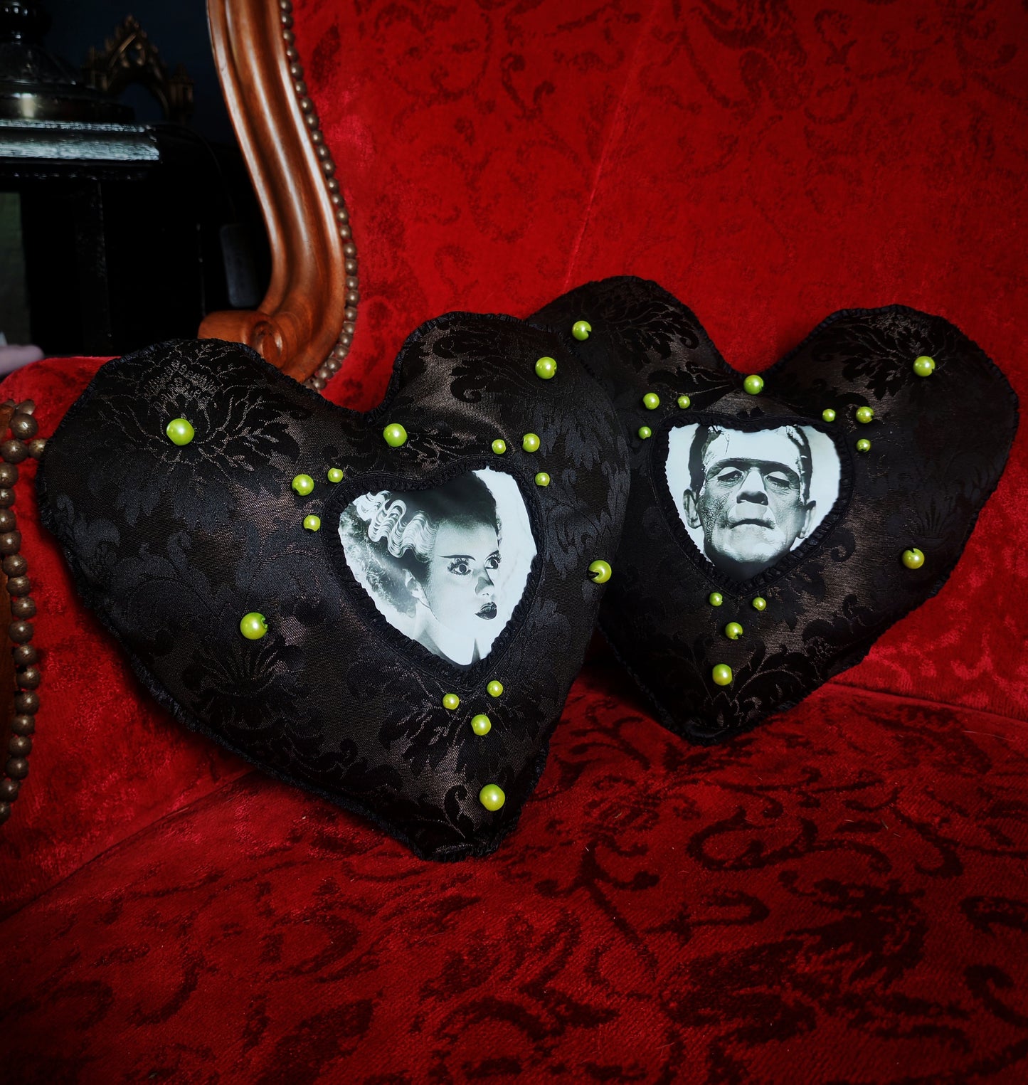 Ensemble Coussins coeur "Frankenstein"