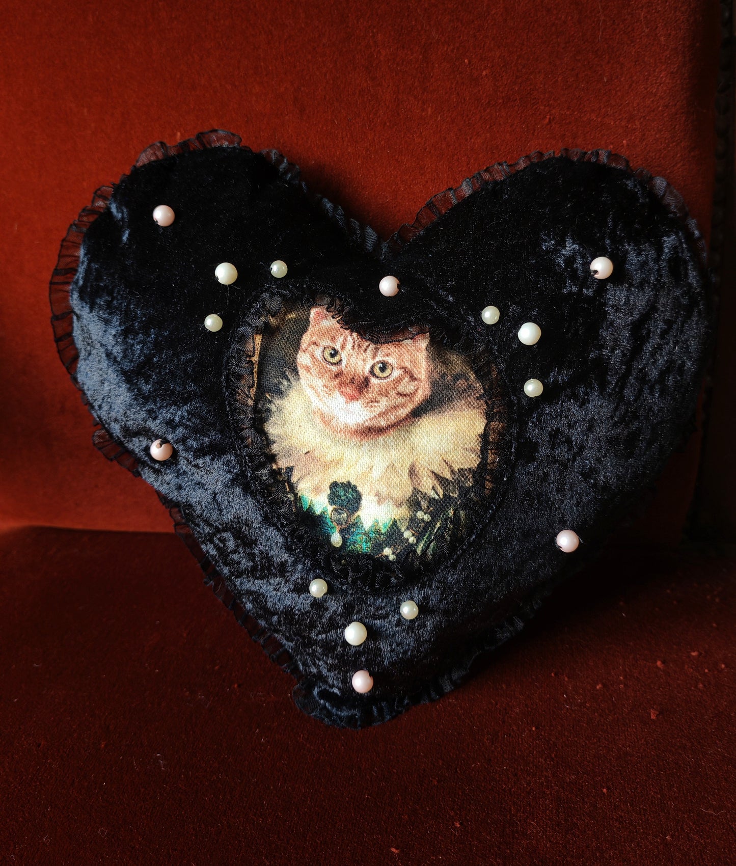Coussin coeur (Corail) "Purr Amor"