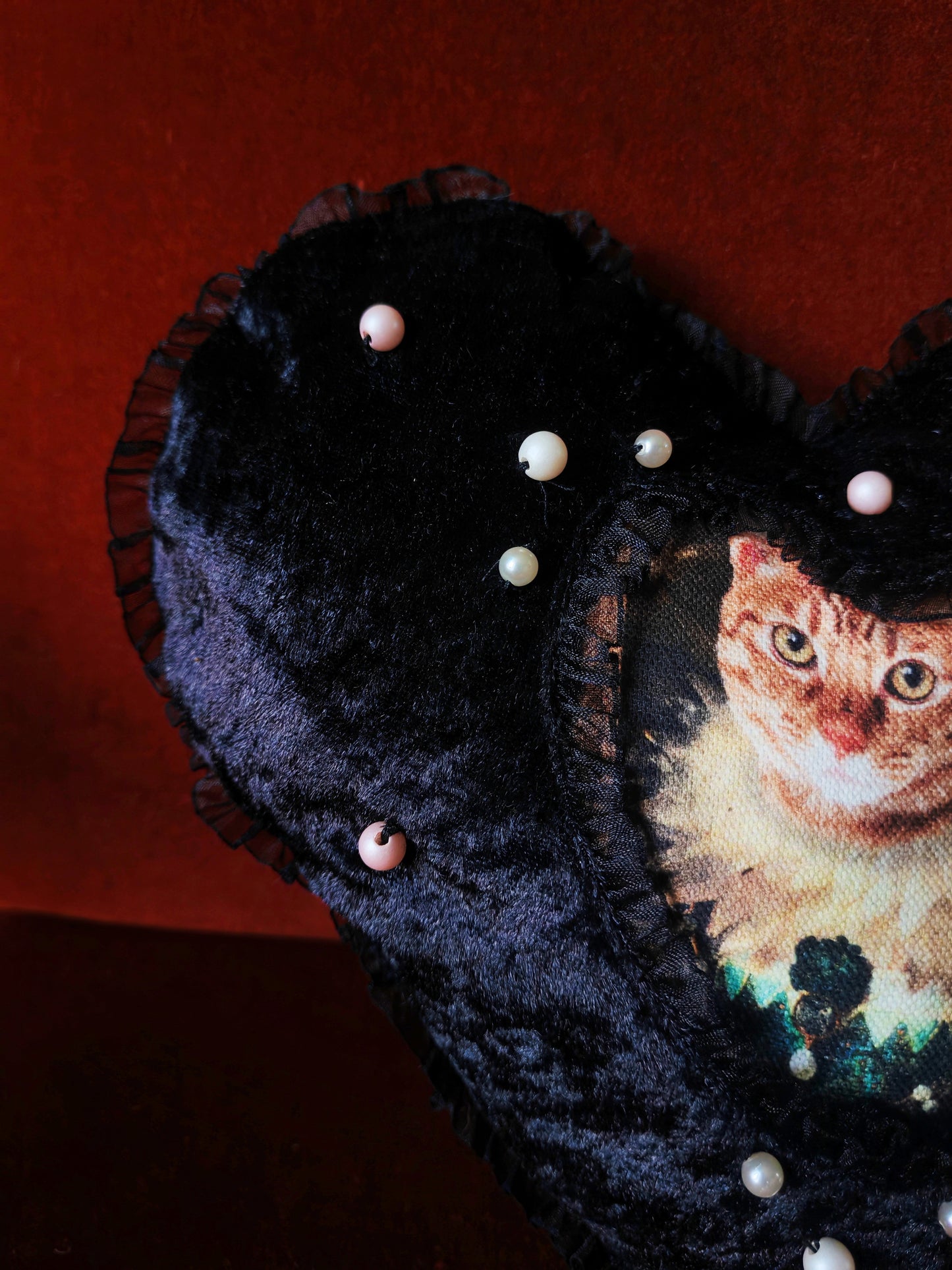 Coussin coeur (Corail) "Purr Amor"