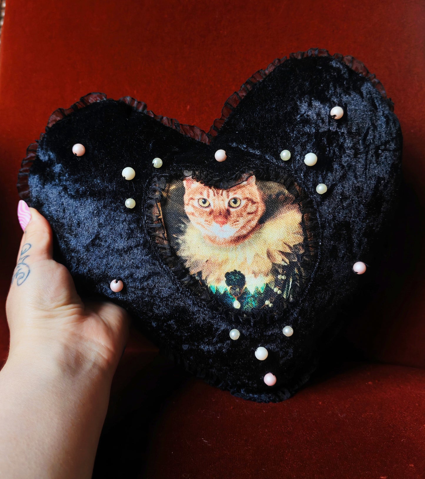 Coussin coeur (Corail) "Purr Amor"